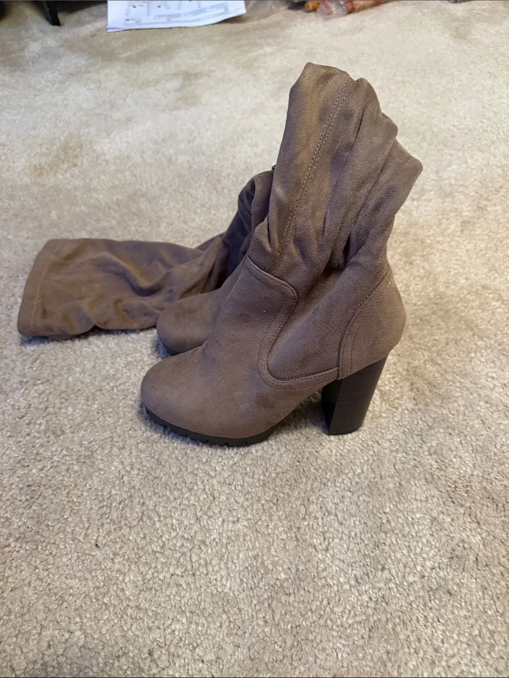 Wild Diva Taupe Over-the-Knee Chunky Heel Boots